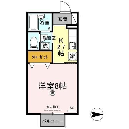アベニューハタダIII(1K/2階)の間取り写真