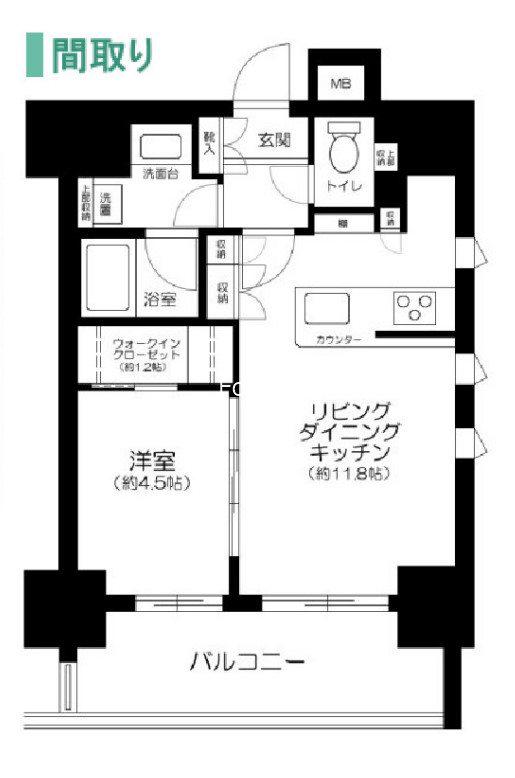 パークリュクス日本橋小網町MONO(1LDK/4階)の間取り写真