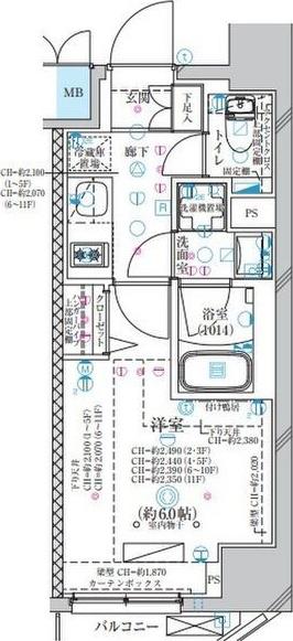 ディアレイシャス大須観音III(1K/11階)の間取り写真