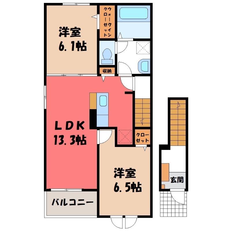 グランドライズ 瑞宝(2LDK/2階)の間取り写真