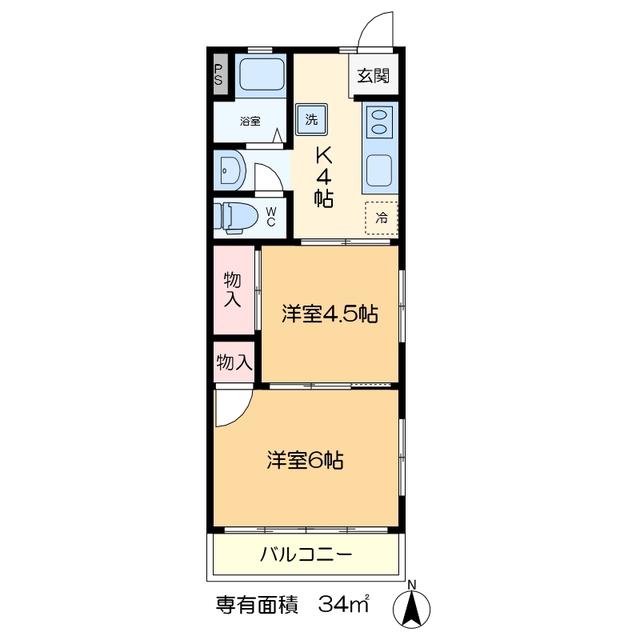紫苑マンションB(2K/3階)の間取り写真