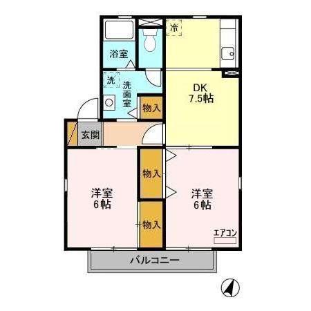 ルミエール藤崎(2DK/1階)の間取り写真