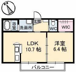 メルカートS棟(1LDK/2階)の間取り写真