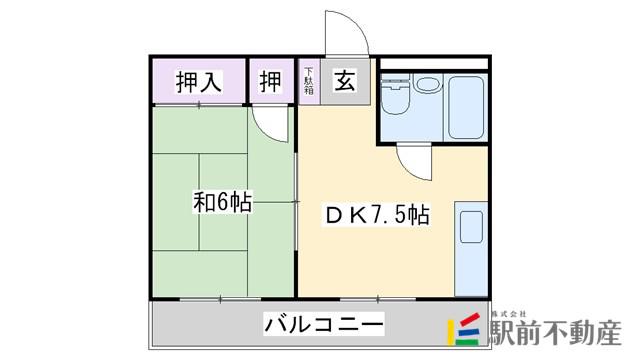 街道ビル(1DK/2階)の間取り写真