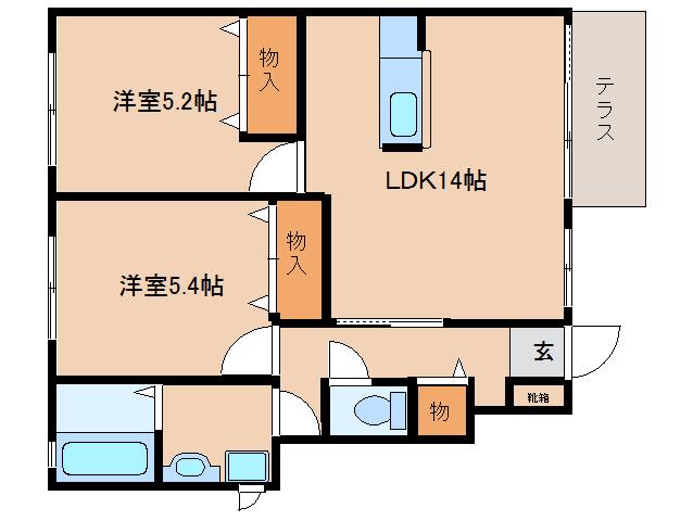ラフィナート B棟(2LDK/1階)の間取り写真