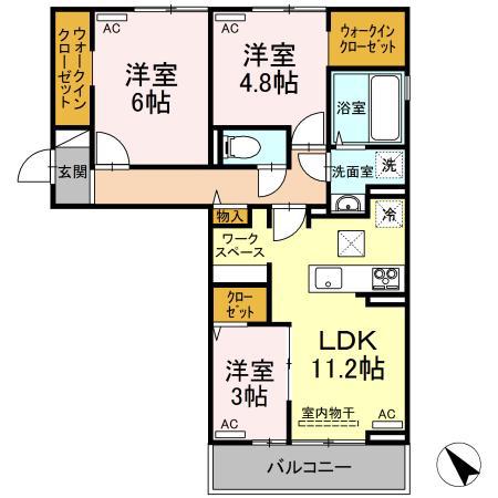 ラ・トゥール山城西 B棟(3LDK/3階)の間取り写真