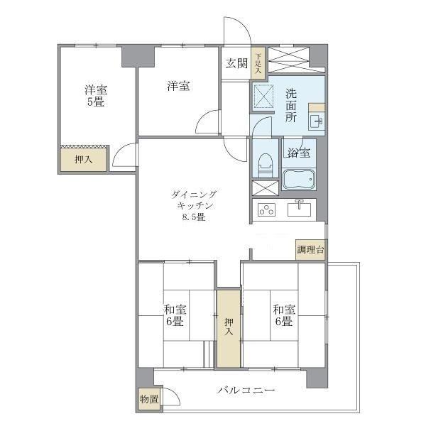 東建金町マンション(4DK/2階)の間取り写真