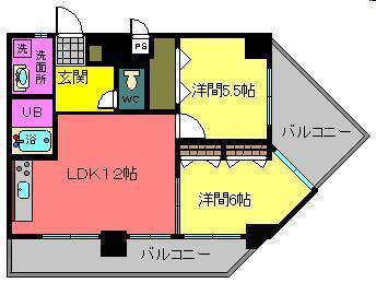 コンフォール・DU・WATANABE(2LDK/4階)の間取り写真