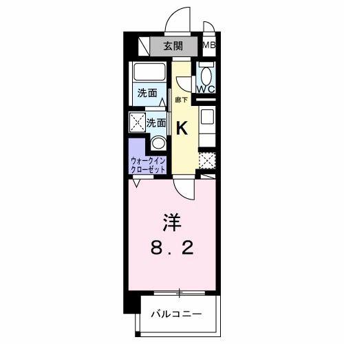 シャン・ヴァロン明神町(1K/2階)の間取り写真