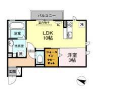 オアシス牛川II(1LDK/2階)の間取り写真