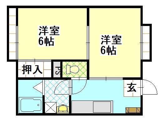 カーサ石堂A(2K/2階)の間取り写真