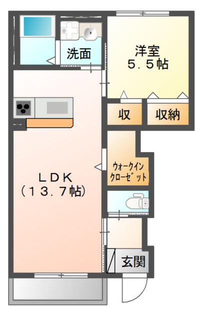 ゼファーグランディー野里(1LDK/1階)の間取り写真