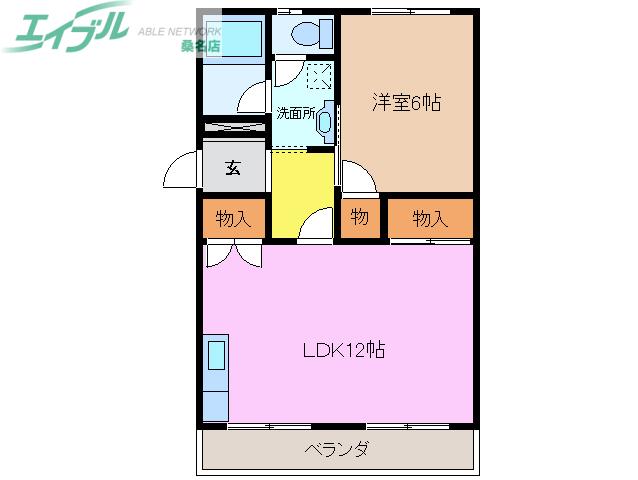 メゾンくわなM1(1LDK/3階)の間取り写真