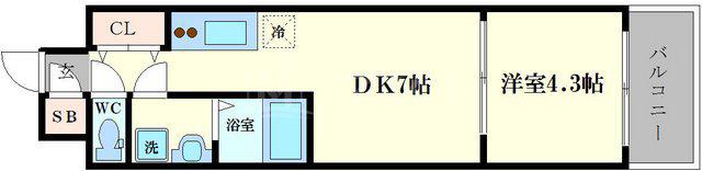 LC九条ガレリア(1DK/12階)の間取り写真