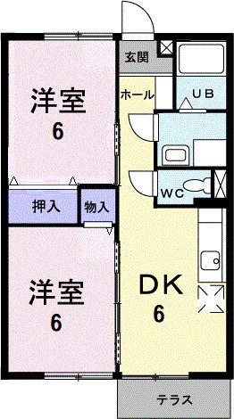 カントリーハイツ梅Ⅱ(2DK/1階)の間取り写真