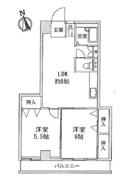 江古田スカイマンション(2LDK/4階)の間取り写真