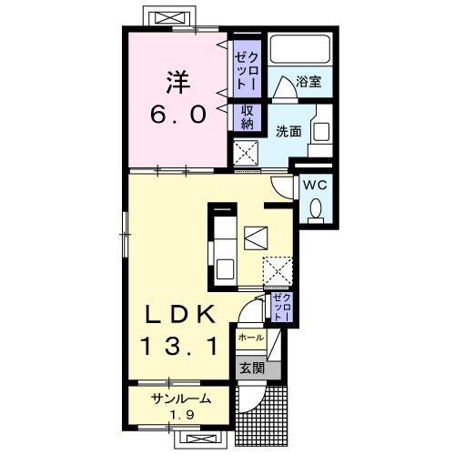 ボヌール源(1LDK/1階)の間取り写真