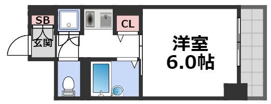 クラウンハイム夕陽丘(1K/4階)の間取り写真
