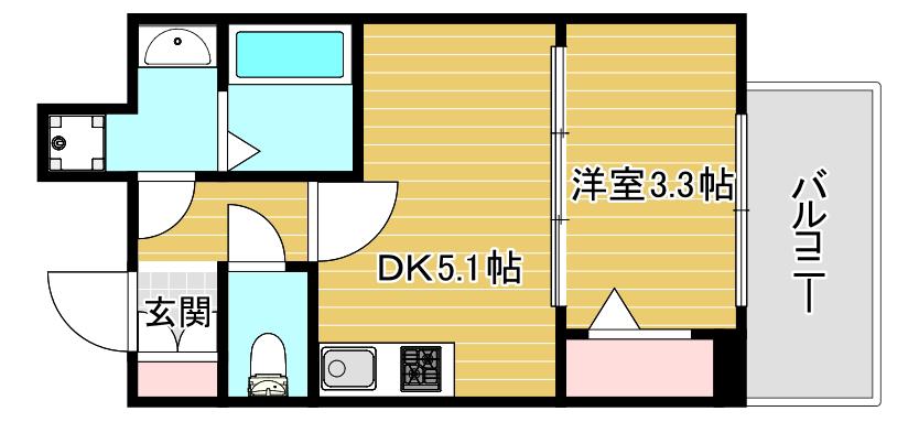 ソルテラス阿波座ウィズ(1DK/8階)の間取り写真
