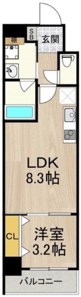 フロンティアタワー九条II(1LDK/7階)の間取り写真