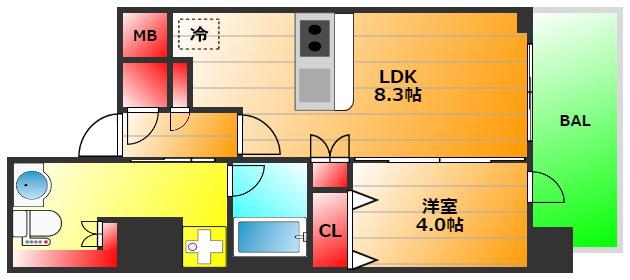 エスライズ難波III(1LDK/2階)の間取り写真