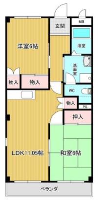 レジデンス香久山(2LDK/1階)の間取り写真