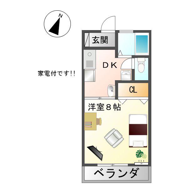 モアタウンモズB(1K/1階)の間取り写真