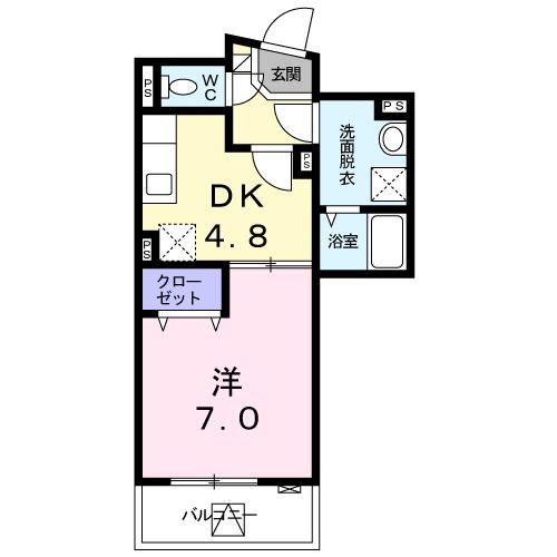 ヴァンソレイユ(1DK/1階)の間取り写真