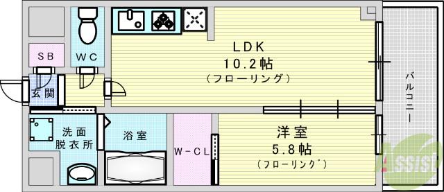 グランカーサ新大阪サウス(1LDK/6階)の間取り写真