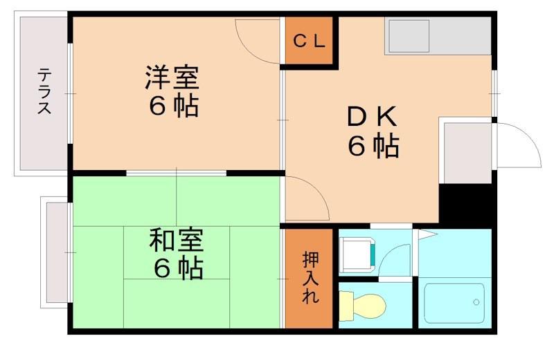 パークハイツみどりが丘(2DK/1階)の間取り写真