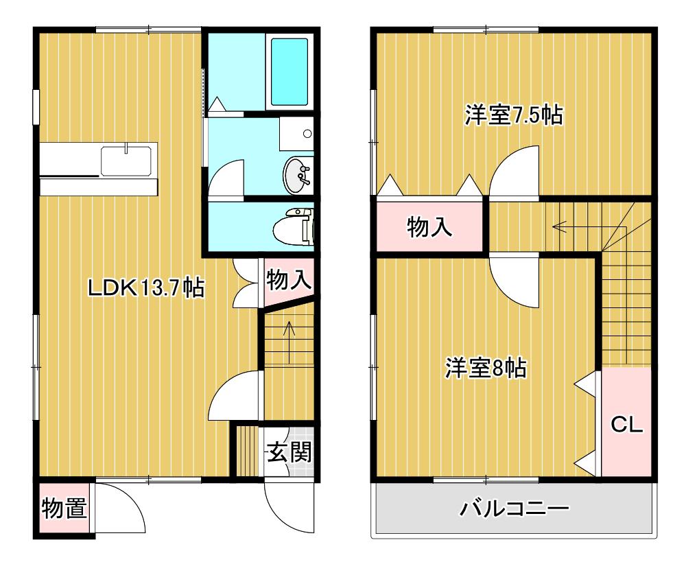 ハピネスII(2LDK/1階)の間取り写真