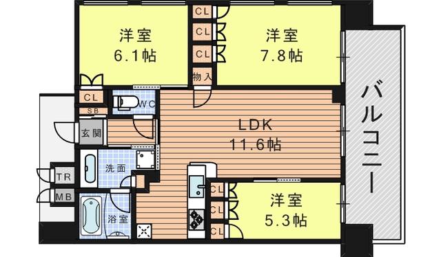 グランスイート阿倍野駅前ローレルコート(3LDK/8階)の間取り写真
