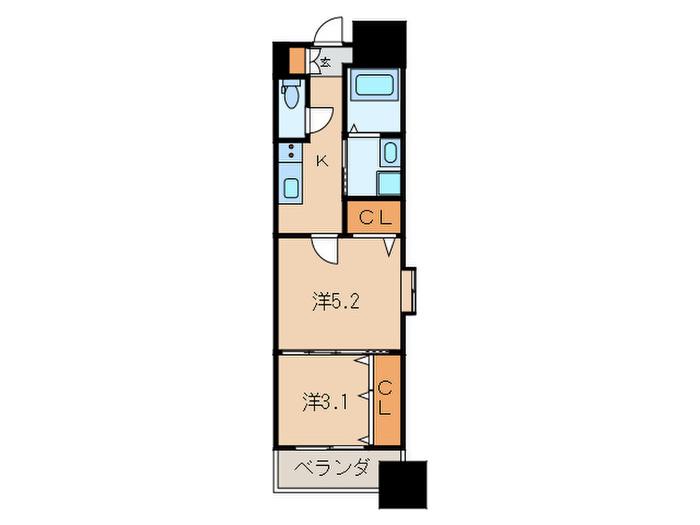 ギャラン竪町NEO(2K/16階)の間取り写真