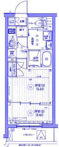 ブライズ二子新地(2K/3階)の間取り写真