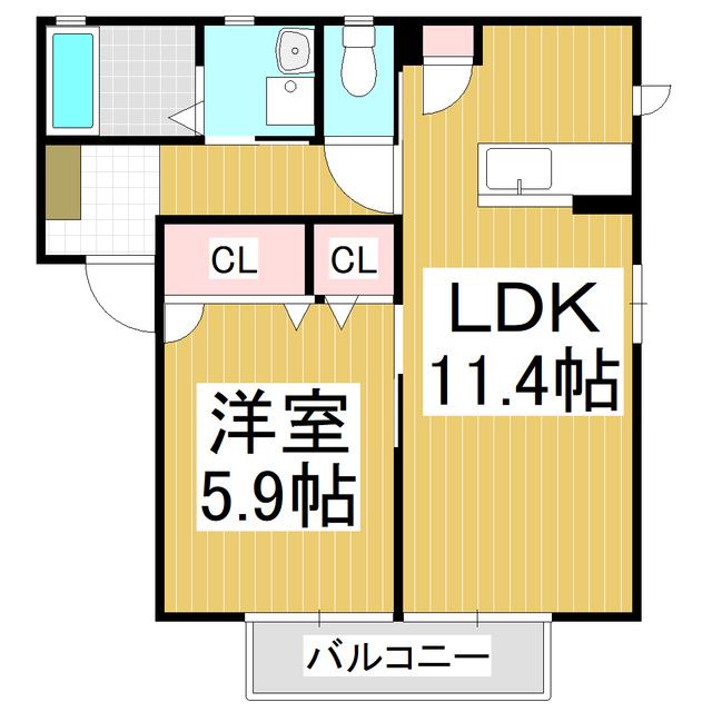 セピアコート西河原B棟(1LDK/2階)の間取り写真