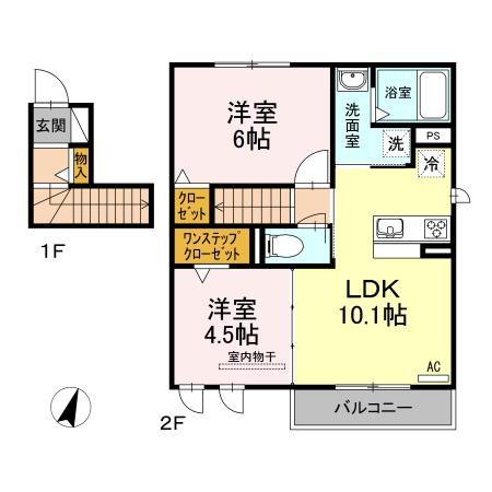 ハレクラニKA棟(2LDK/2階)の間取り写真