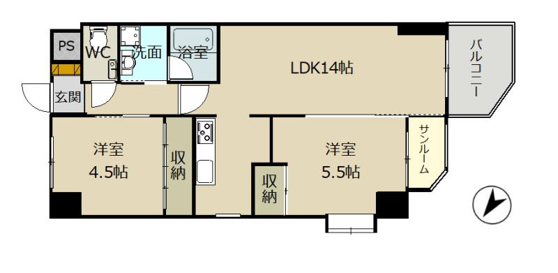 リバーサイドII(2LDK/6階)の間取り写真