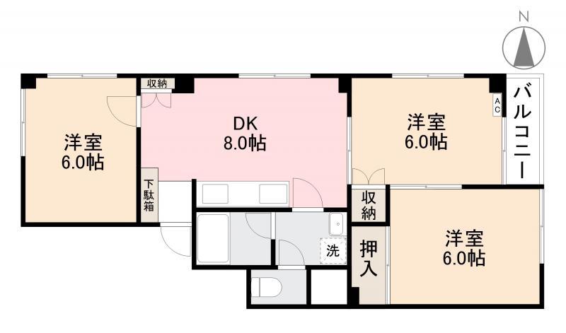 T-ハイツ(3DK/4階)の間取り写真