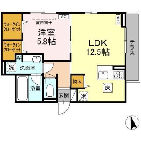 D-ROOM野田町(1LDK/1階)の間取り写真