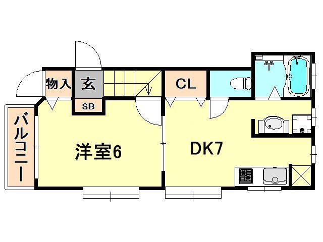 山本通ハイツ新館(1DK/2階)の間取り写真