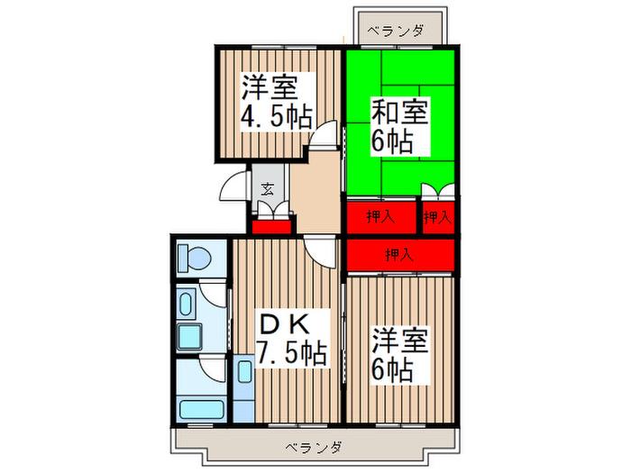 パークハイツ吉田(3DK/4階)の間取り写真