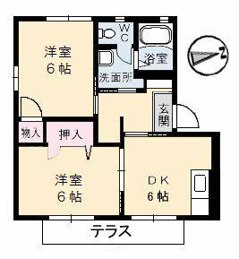 ムーンライトだいせんA棟(2DK/2階)の間取り写真