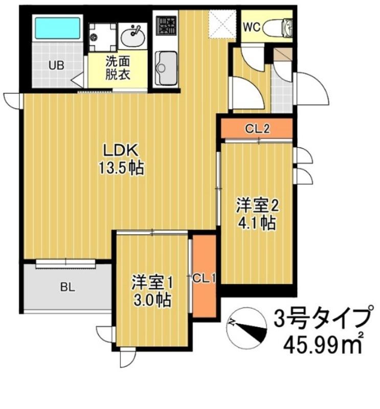 REGALEST サンメゾン井尻(2LDK/1階)の間取り写真