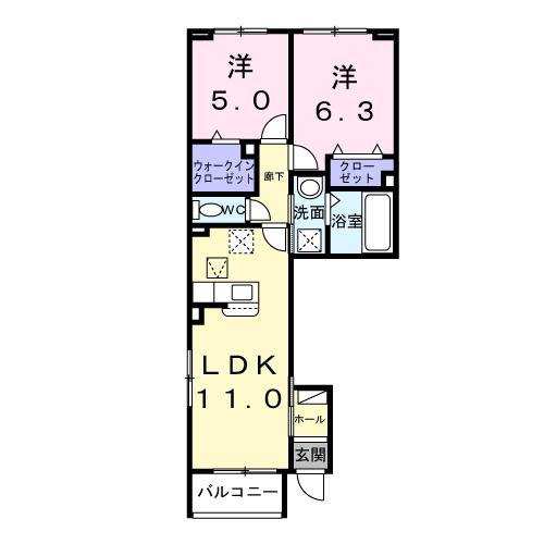 ウィステリアタウンI(2LDK/1階)の間取り写真