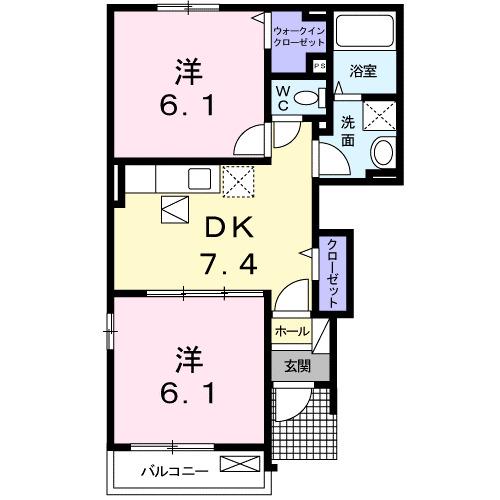 ロックフィールドIII(2DK/1階)の間取り写真