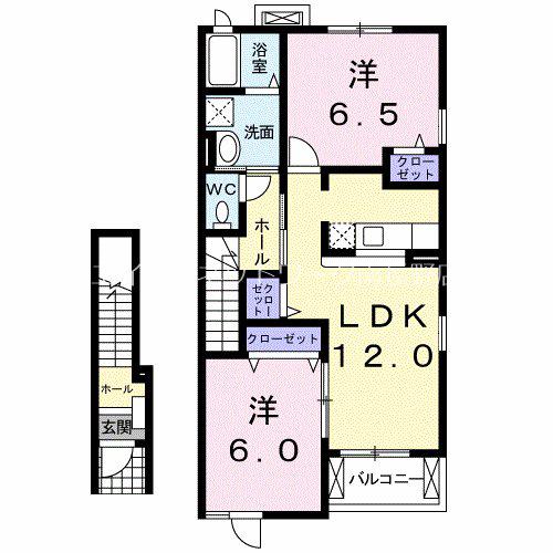 メゾンアプリ弐番館(2LDK/2階)の間取り写真