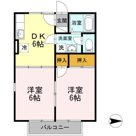 セジュール清水東(2DK/2階)の間取り写真