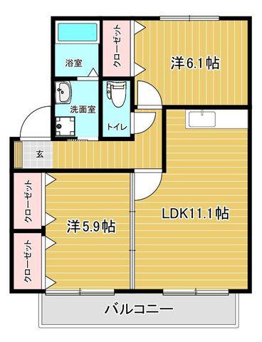 オレンジヒルⅡ(2LDK/1階)の間取り写真