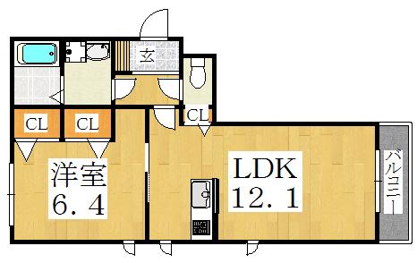 カステッロ はなふさII(1LDK/1階)の間取り写真