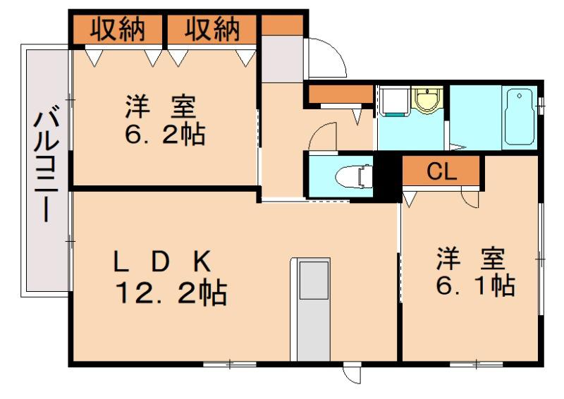 アンスリーゼ大城B(2LDK/2階)の間取り写真